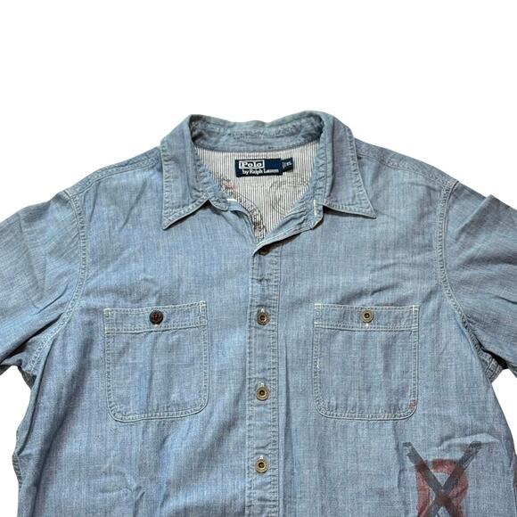 POLO Ralph Lauren Rare Shipyard Nautical Chambray Button-Up Denim Shirt Men's XL - Picture 2 of 16
